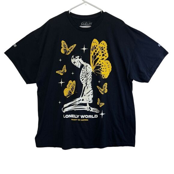2xl Lonely World skeleton Butterfly T-Shirt Black - Picture 1 of 12